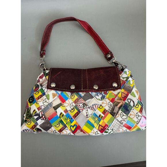 Nahui Ollin Shoulder Bag Candy Wrapper Recycled Paper Leather Trim Handmade Y2K - Picture 3 of 9